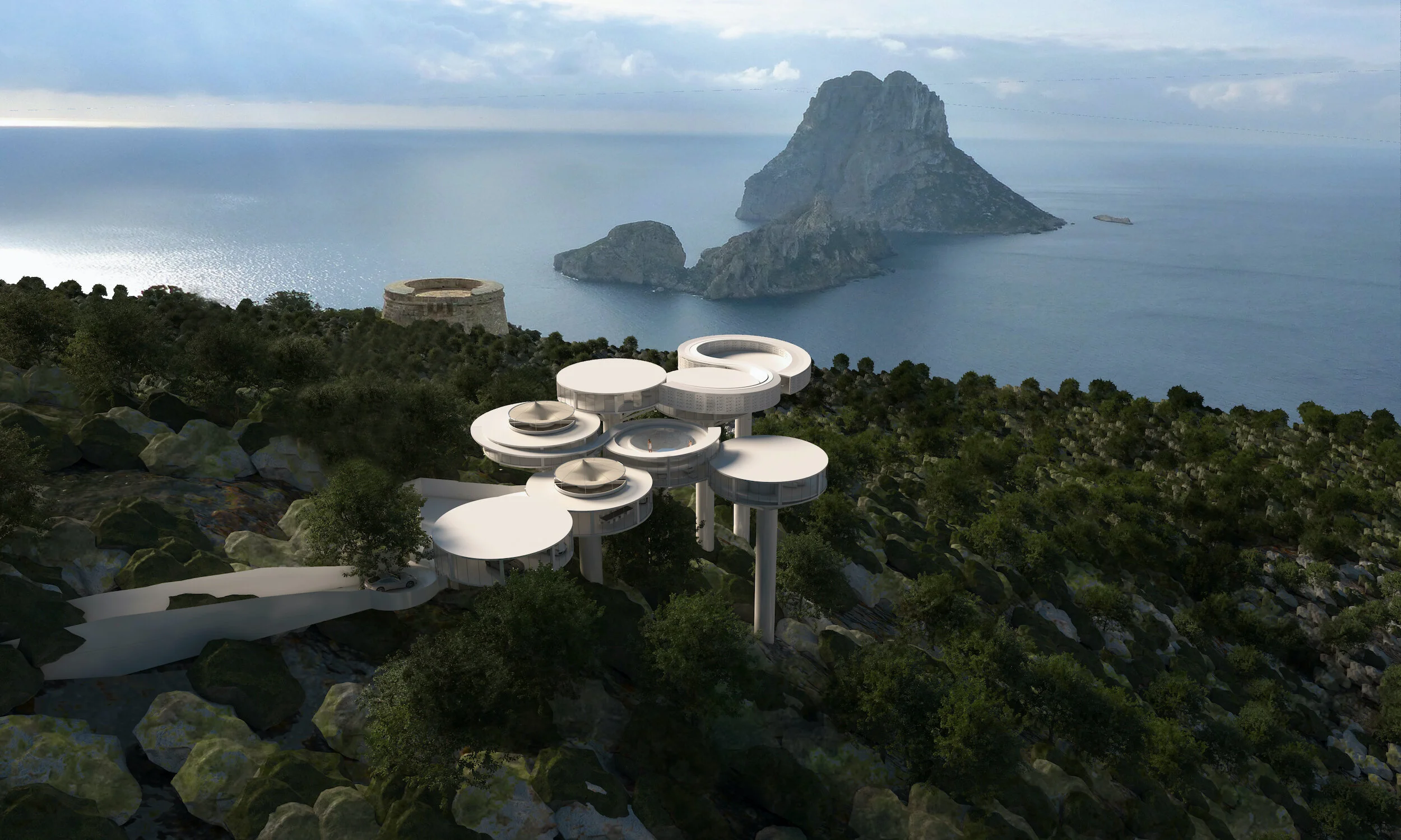 Architectural concept house above the coast