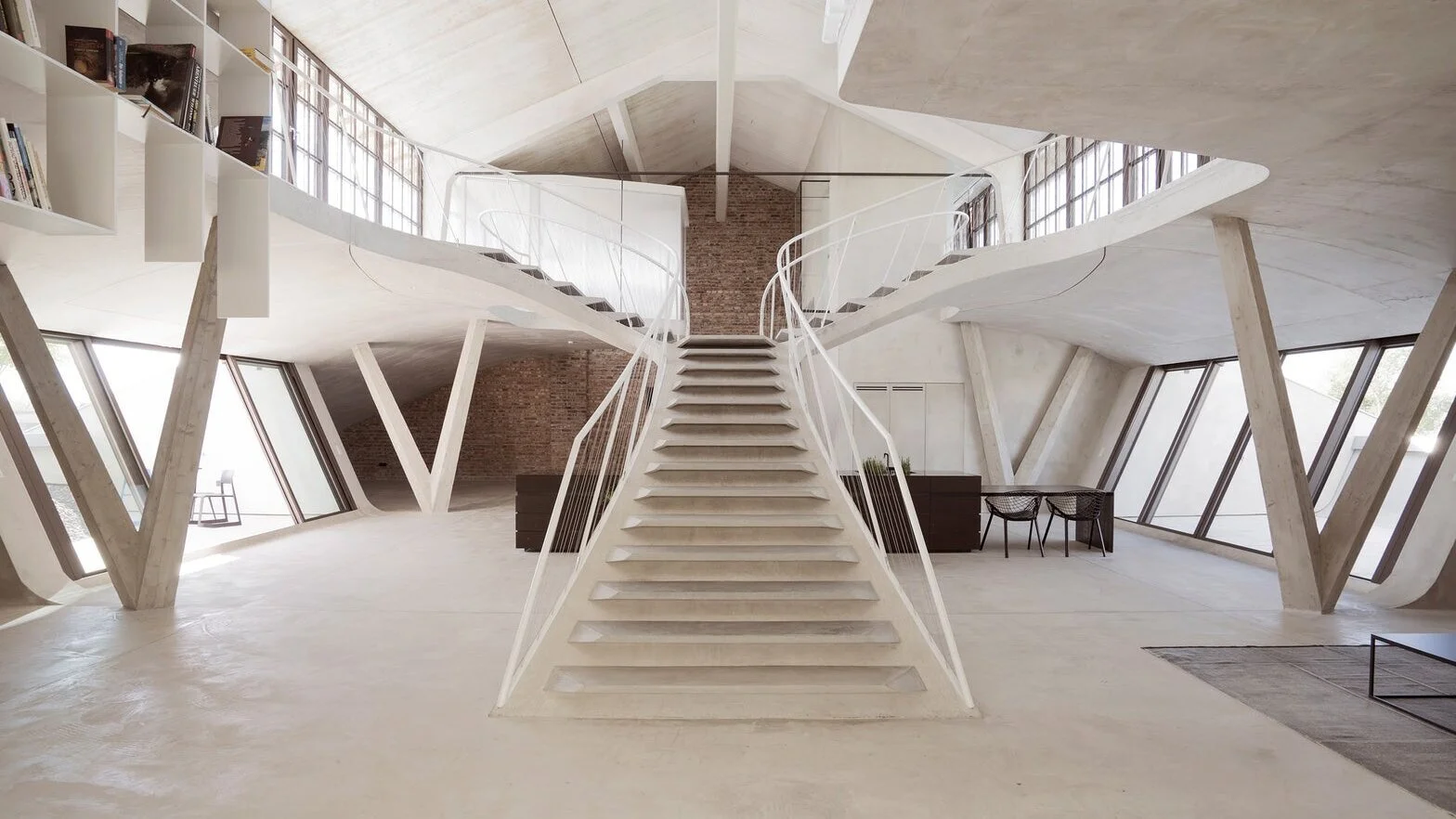 Architectural staircase in a bright modern interior